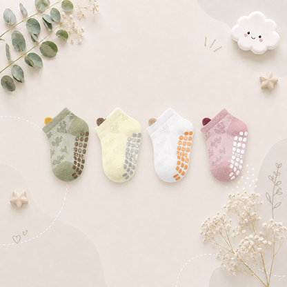 The Ainsley - Baby Unisex 4 Pairs Cotton Breathable Non-slip Floor Socks