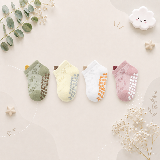 The Ainsley - Baby Unisex 4 Pairs Cotton Breathable Non-slip Floor Socks
