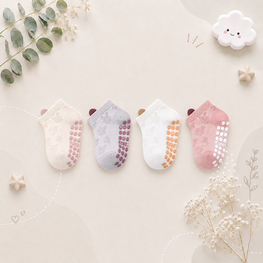 The Ainsley - Baby Unisex 4 Pairs Cotton Breathable Non-slip Floor Socks