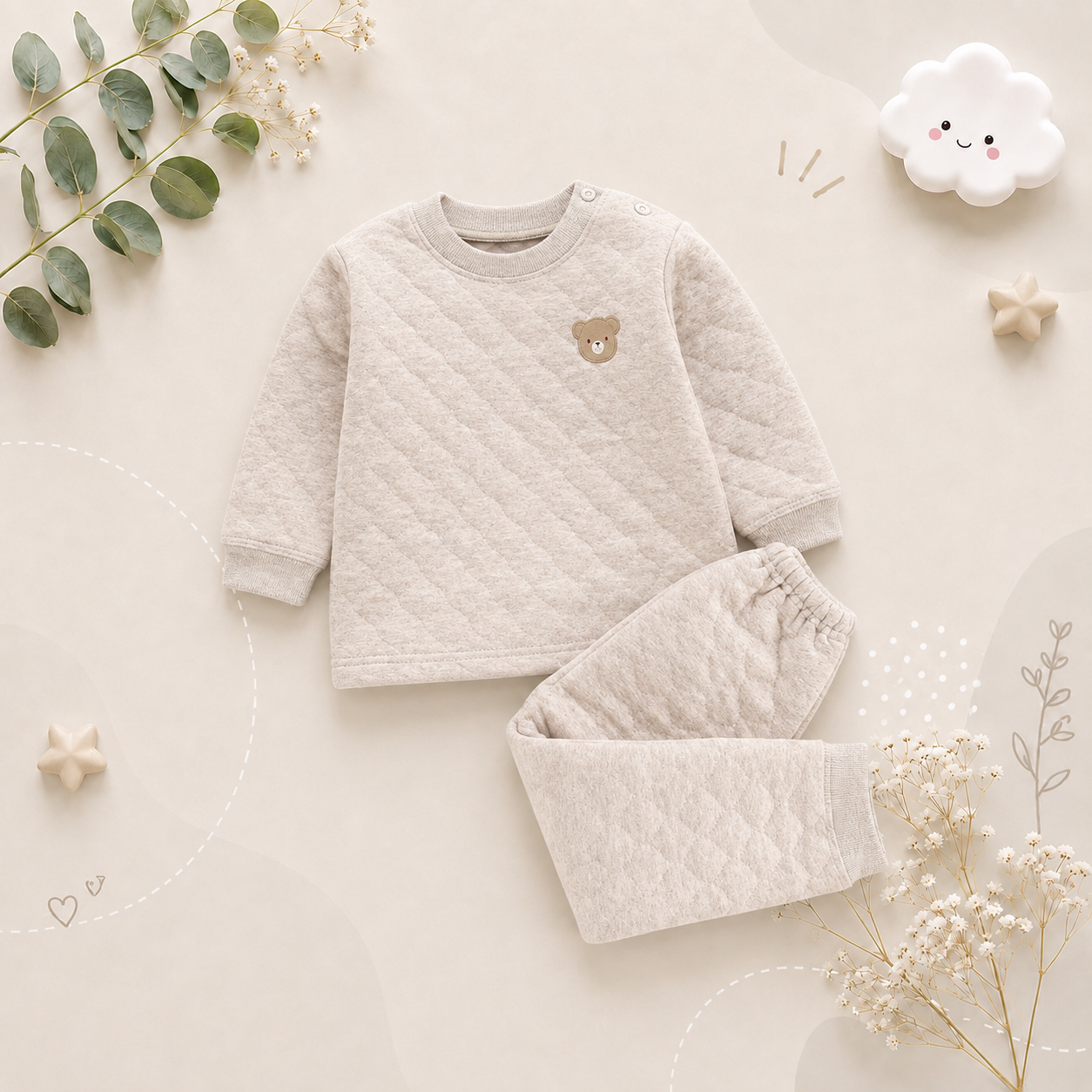The Zion - Baby Unisex Solid Colour Bear Tops + Pants