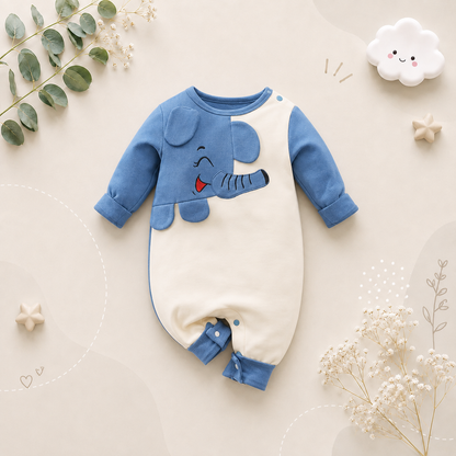 The Ezekiel - Baby Unisex Elephant Printed Long Sleeve Jumpsuit