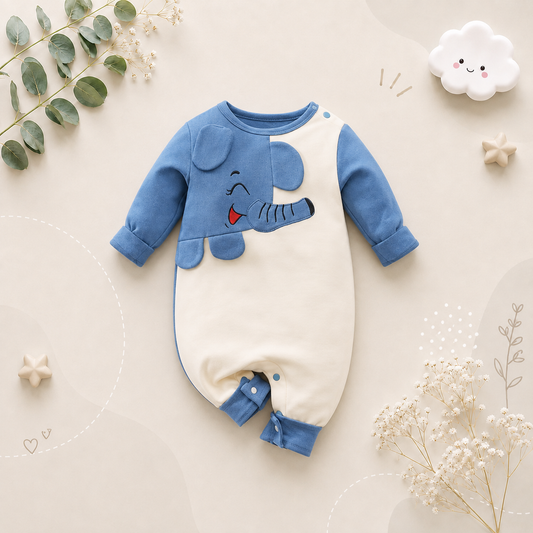 The Ezekiel - Baby Unisex Elephant Printed Long Sleeve Jumpsuit