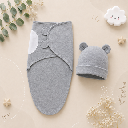 The Louie - Newborn Swaddle Blanket & Hat Set – Soft Cotton Adjustable Infant Wrap, Cartoon Print, All‑Season Use (0–6 Months)