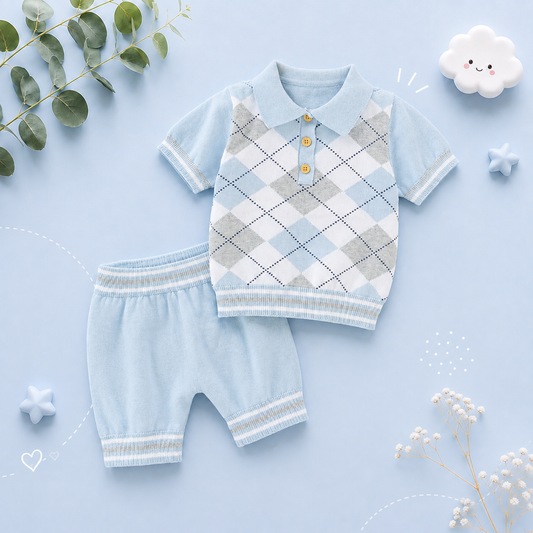 The Timothy - Baby Boy Gentlemen Style Short Sleeve Turtle Neck Tee-Shirt + Shorts