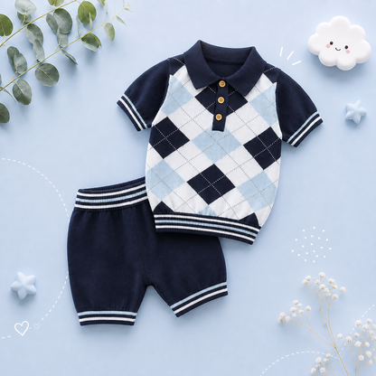 The Timothy - Baby Boy Gentlemen Style Short Sleeve Turtle Neck Tee-Shirt + Shorts