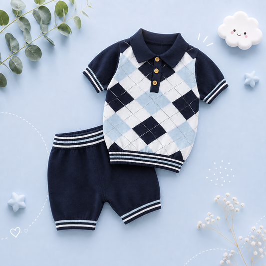 The Timothy - Baby Boy Gentlemen Style Short Sleeve Turtle Neck Tee-Shirt + Shorts