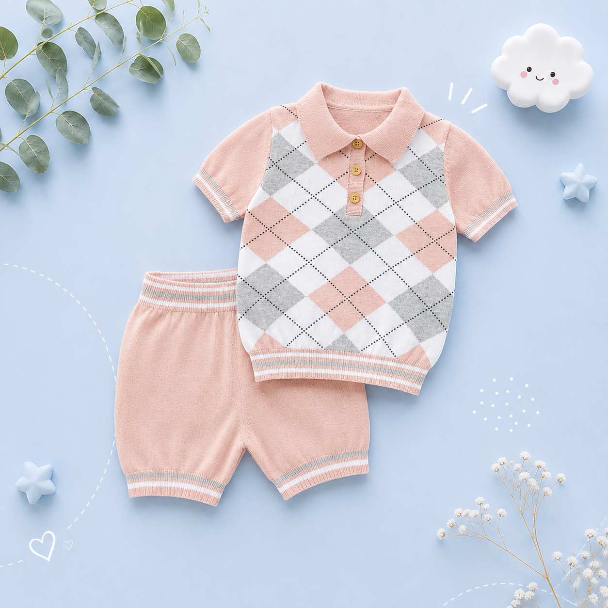 The Timothy - Baby Boy Gentlemen Style Short Sleeve Turtle Neck Tee-Shirt + Shorts