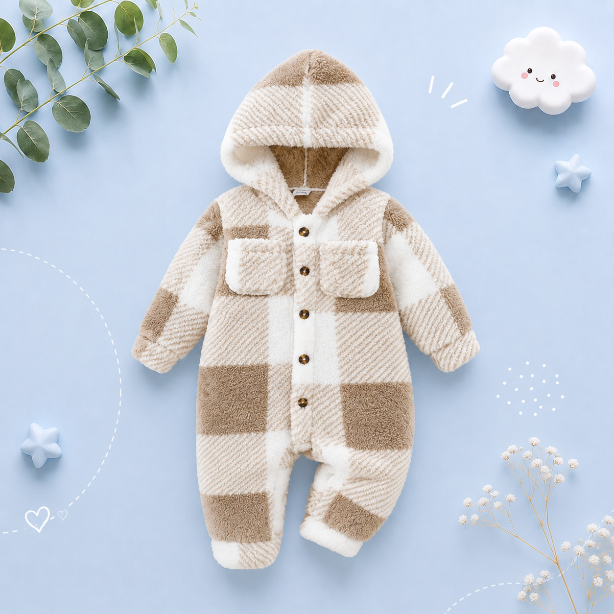 The Genesis - Plaid Hooded Romper Warm Bodysuit