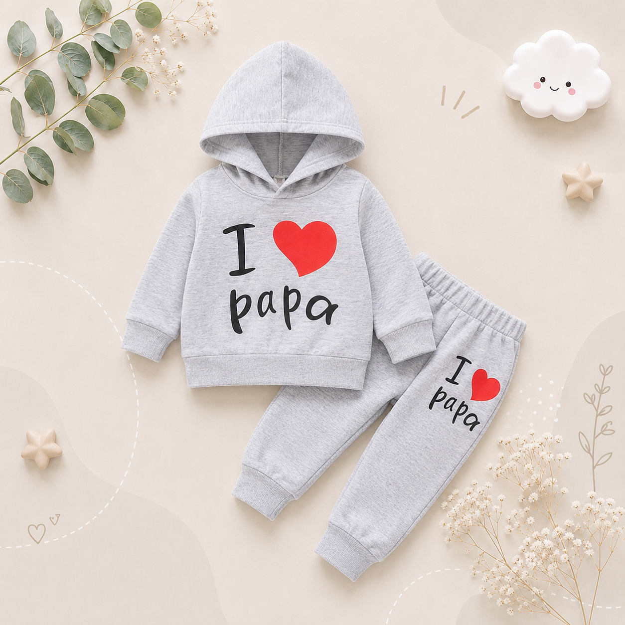 The Alora - Unisex I Love Papa Print Long Sleeve Hoodie + Pants