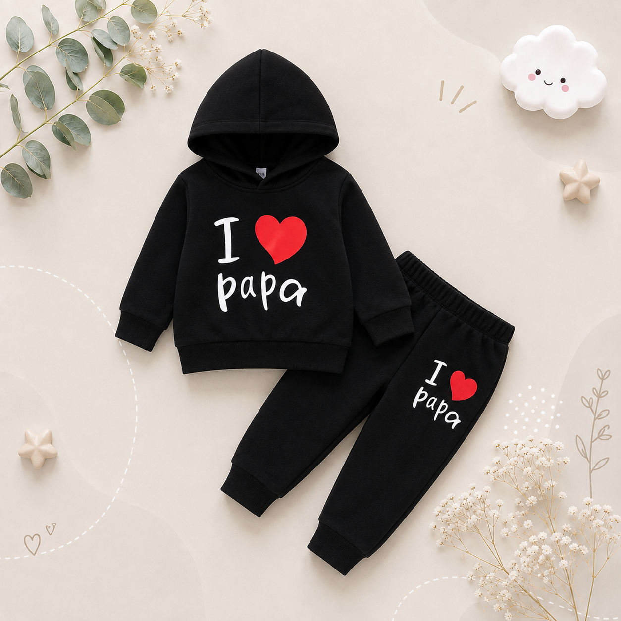 The Alora - Unisex I Love Papa Print Long Sleeve Hoodie + Pants