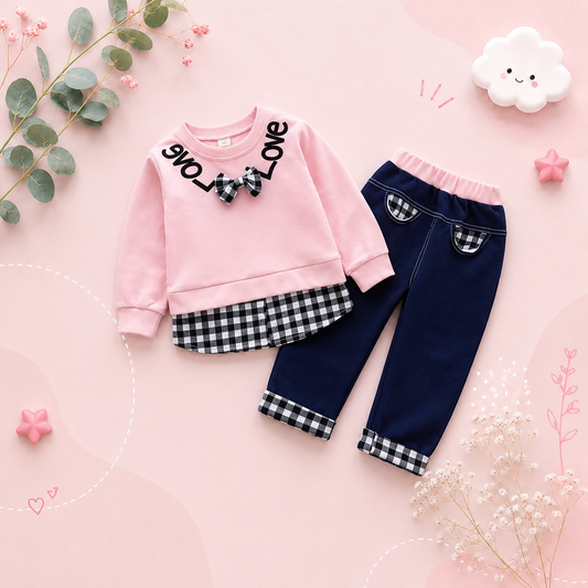 The Mary - Baby Girl Casual Plain Colour Tops + Pants