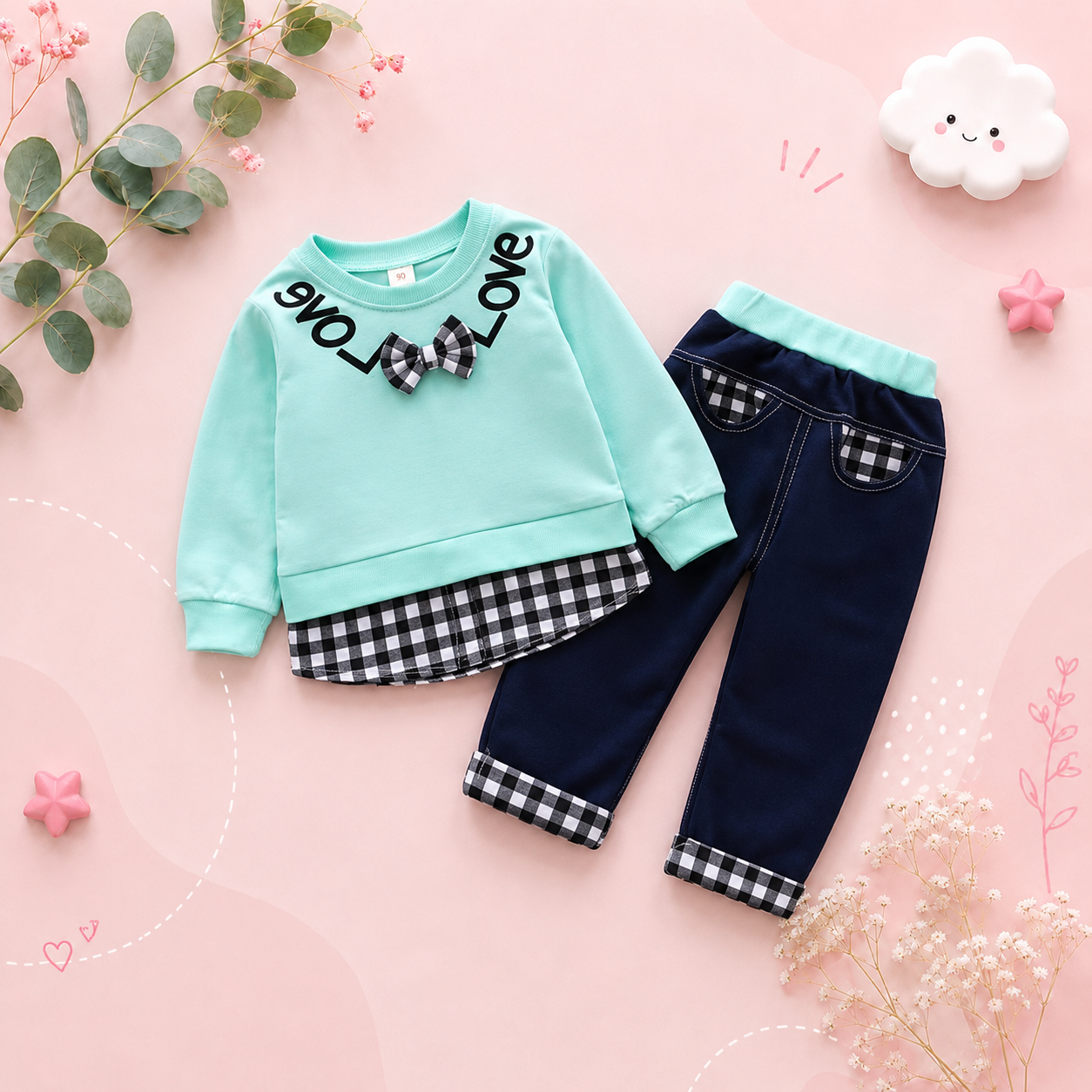 The Mary - Baby Girl Casual Plain Colour Tops + Pants