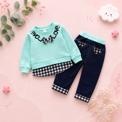 The Mary - Baby Girl Casual Plain Colour Tops + Pants