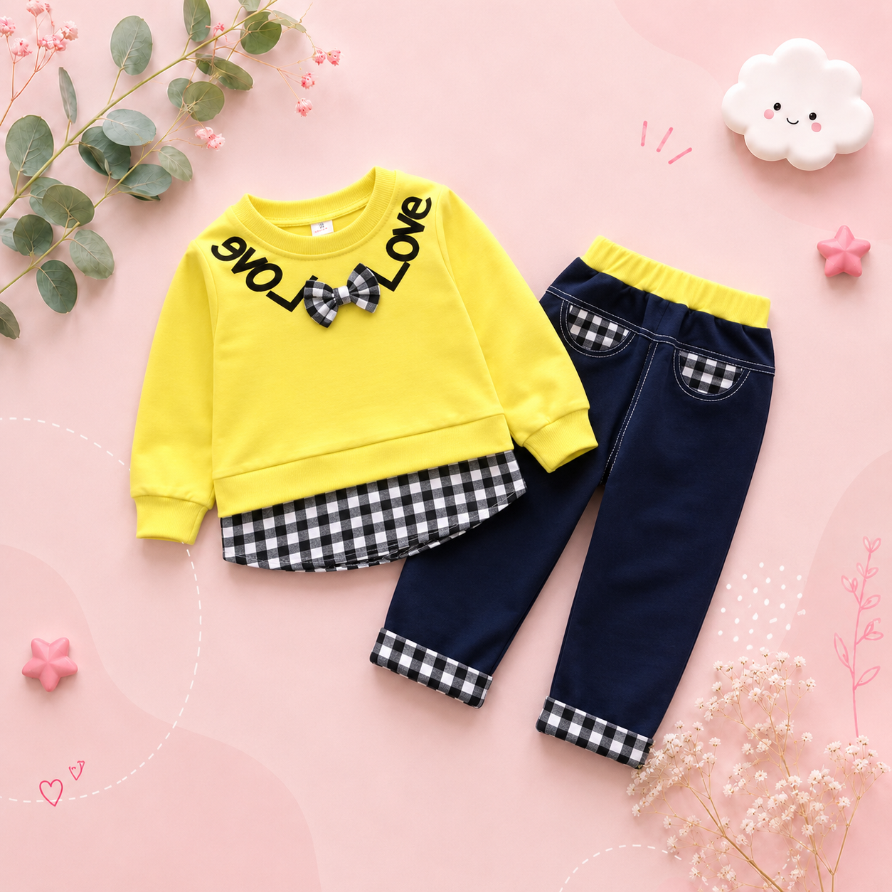 The Mary - Baby Girl Casual Plain Colour Tops + Pants