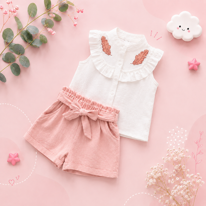 The Hunter - Baby Girl Bear Embroidered Top & Shorts Set Sleeveless Summer Clothing