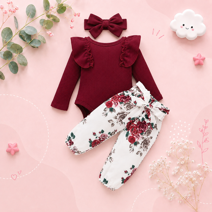 The Sidney - Red/ Maroon Ruffles Romper