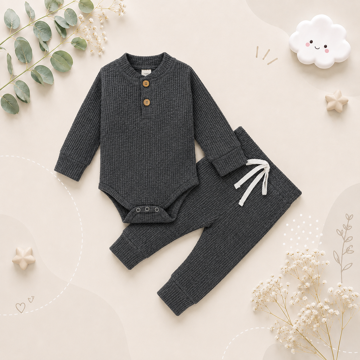 The Dakota - Solid Ribbed Stripped Long Sleeve + Pants
