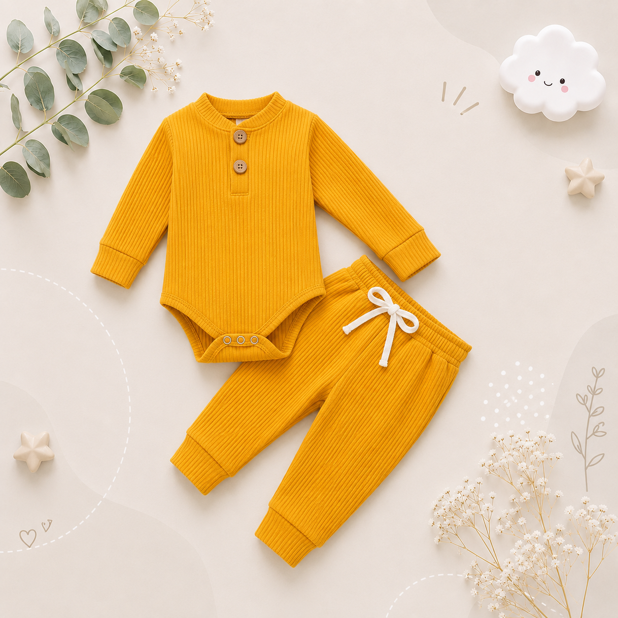 The Dakota - Solid Ribbed Stripped Long Sleeve + Pants