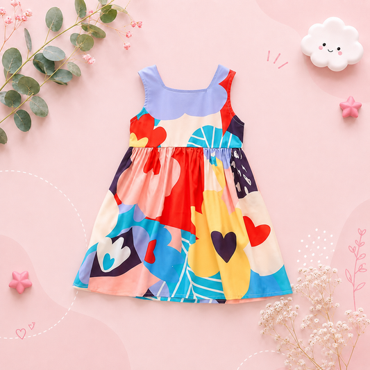 The Robin - Girls Geometric Print Vest Dress Summer Children’s Clothing Casual Outfit