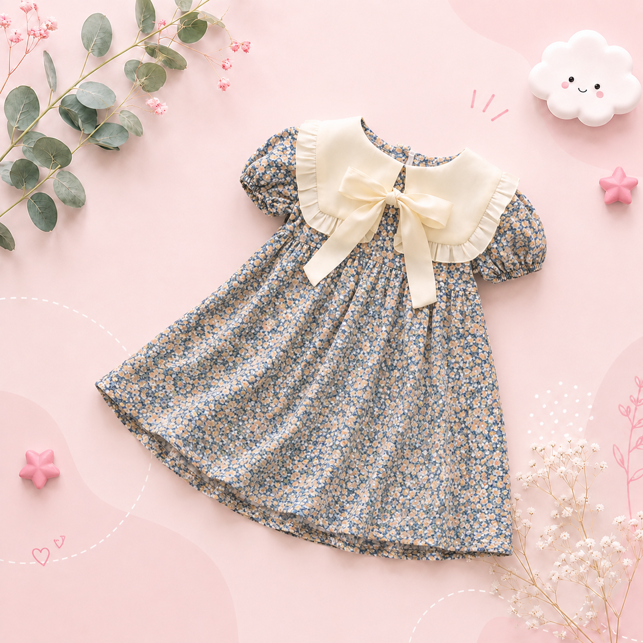 The Quinn - Girls Summer Floral Princess Dress – Bow Patchwork Baby Girl Party Outfit