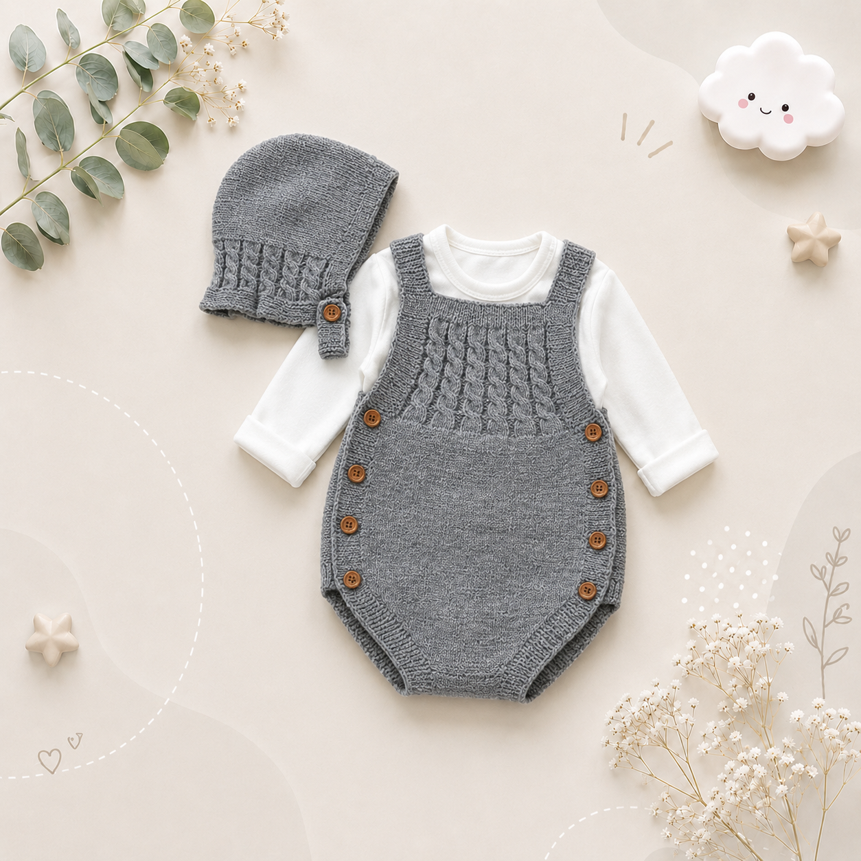 The River - Newborn Baby 2PC Knitted Bodysuit & Hat Set – Sleeveless Spring Autumn Outfit