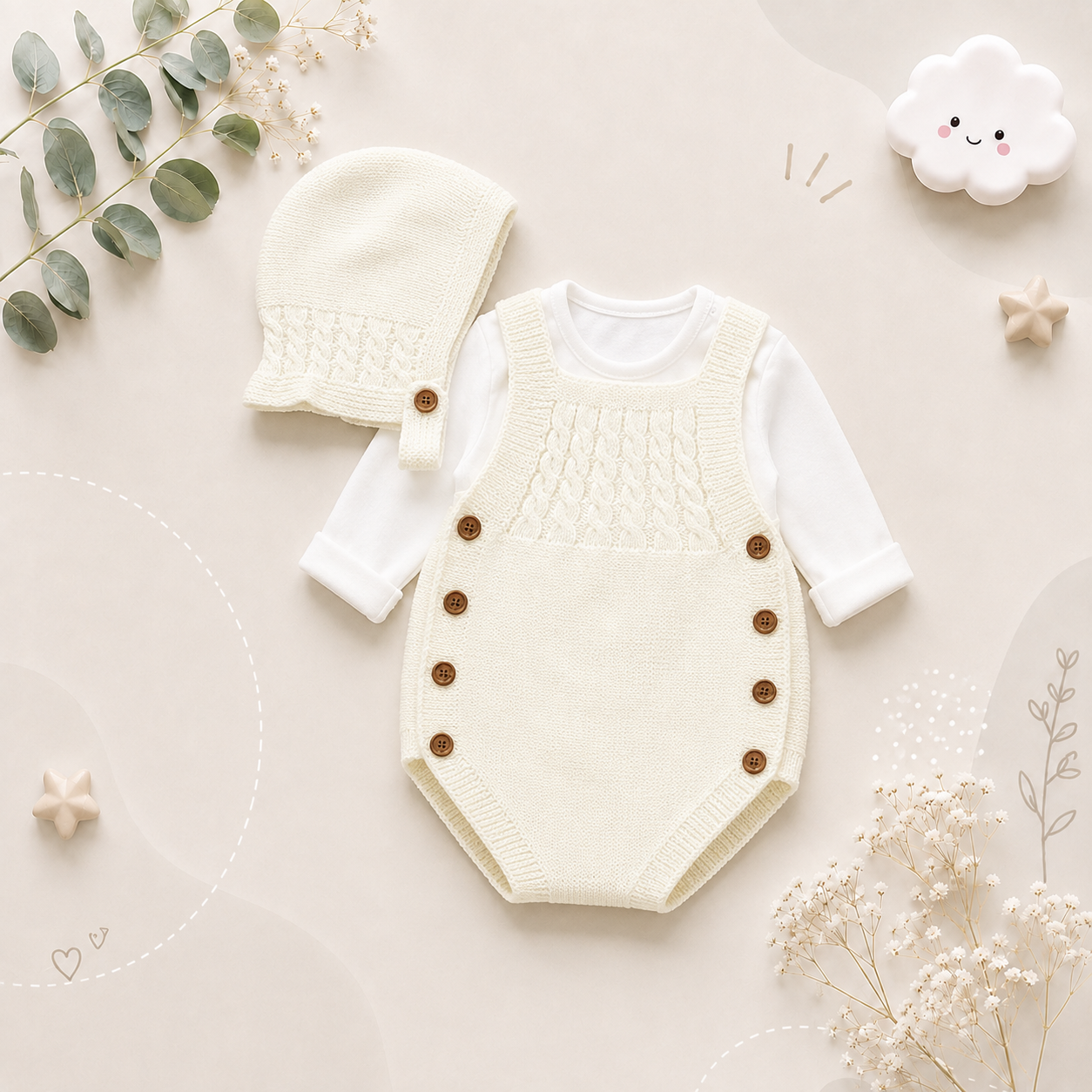 The River - Newborn Baby 2PC Knitted Bodysuit & Hat Set – Sleeveless Spring Autumn Outfit