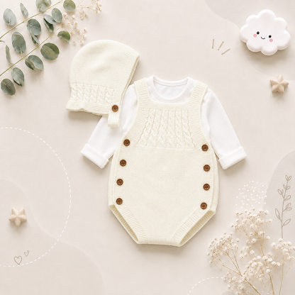 The River - Newborn Baby 2PC Knitted Bodysuit & Hat Set – Sleeveless Spring Autumn Outfit