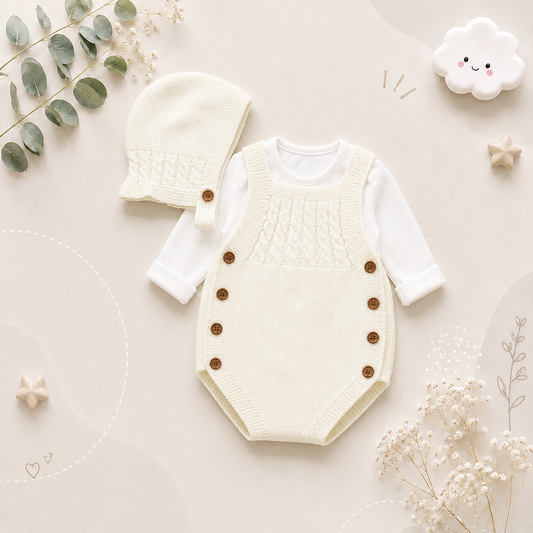 The River - Newborn Baby 2PC Knitted Bodysuit & Hat Set – Sleeveless Spring Autumn Outfit