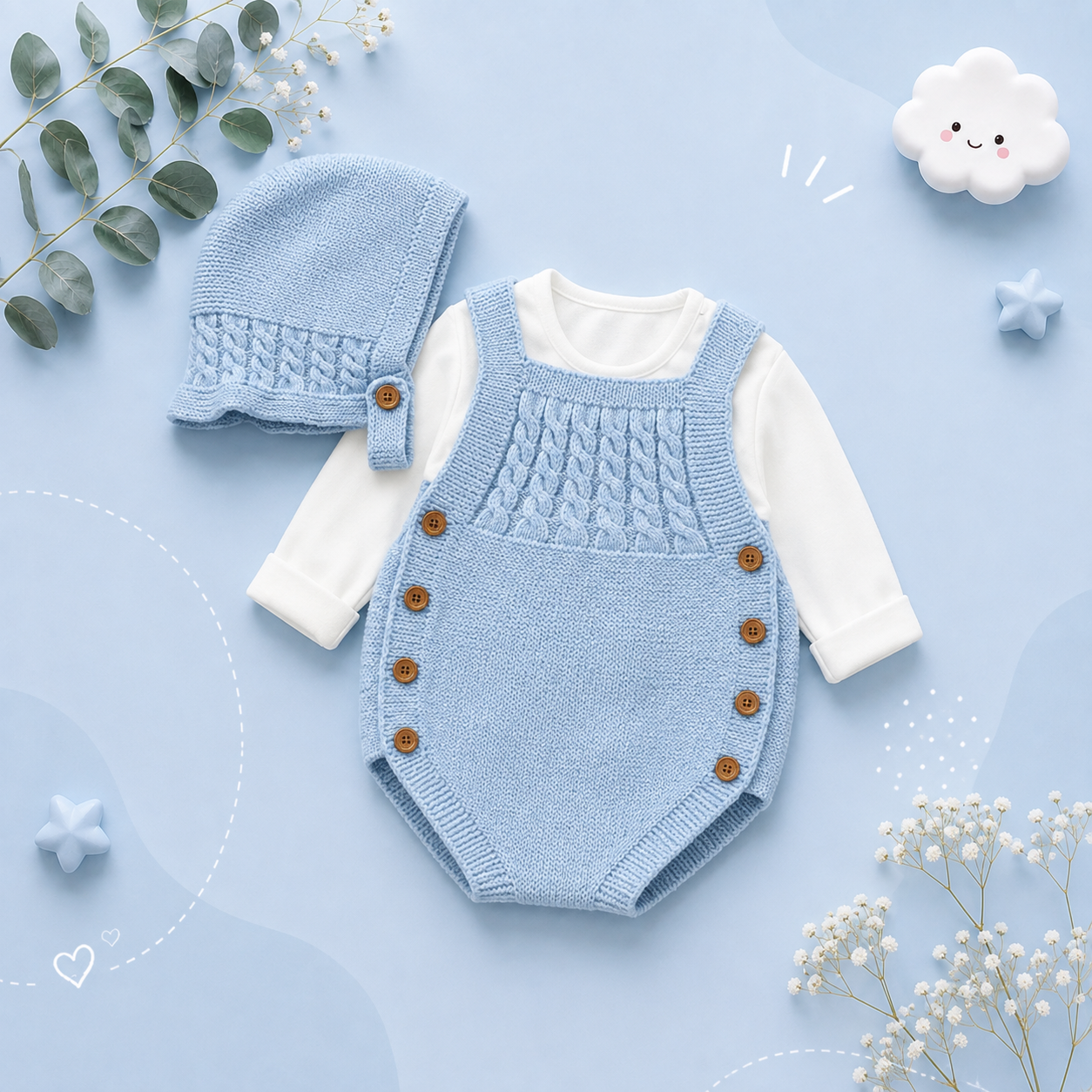The River - Newborn Baby 2PC Knitted Bodysuit & Hat Set – Sleeveless Spring Autumn Outfit