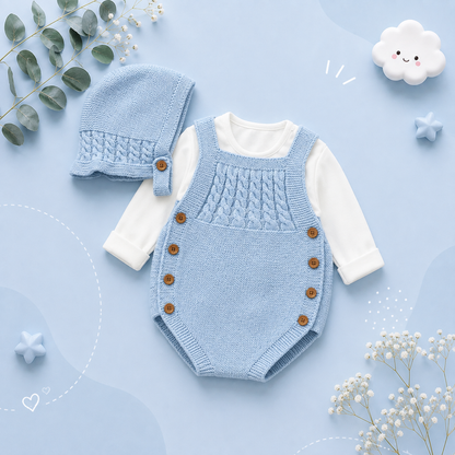 The River - Newborn Baby 2PC Knitted Bodysuit & Hat Set – Sleeveless Spring Autumn Outfit