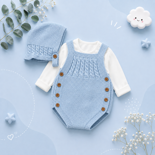 The River - Newborn Baby 2PC Knitted Bodysuit & Hat Set – Sleeveless Spring Autumn Outfit