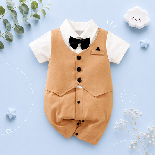 The Carter - Newborn Baby Gentleman Bodysuit – Cotton Short Sleeve Formal Summer Outfit