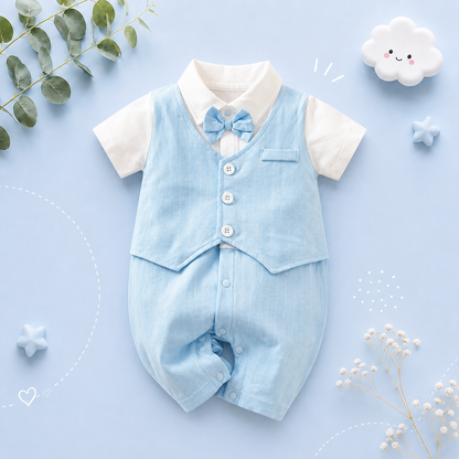The Carter - Newborn Baby Gentleman Bodysuit – Cotton Short Sleeve Formal Summer Outfit