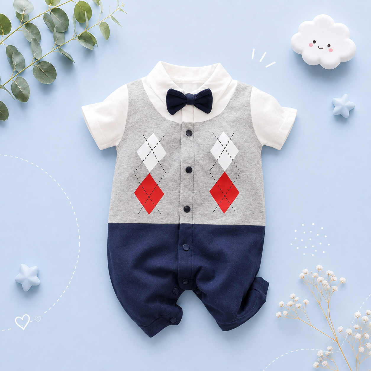 The Carter - Newborn Baby Gentleman Bodysuit – Cotton Short Sleeve Formal Summer Outfit