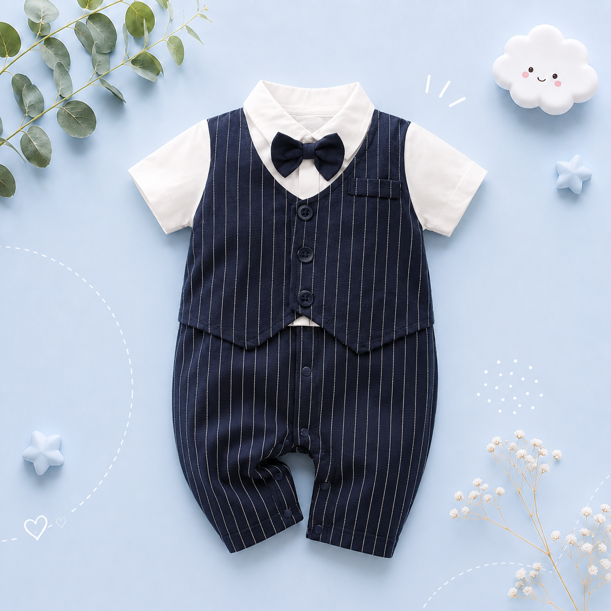 The Carter - Newborn Baby Gentleman Bodysuit – Cotton Short Sleeve Formal Summer Outfit