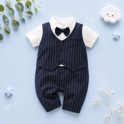 The Carter - Newborn Baby Gentleman Bodysuit – Cotton Short Sleeve Formal Summer Outfit