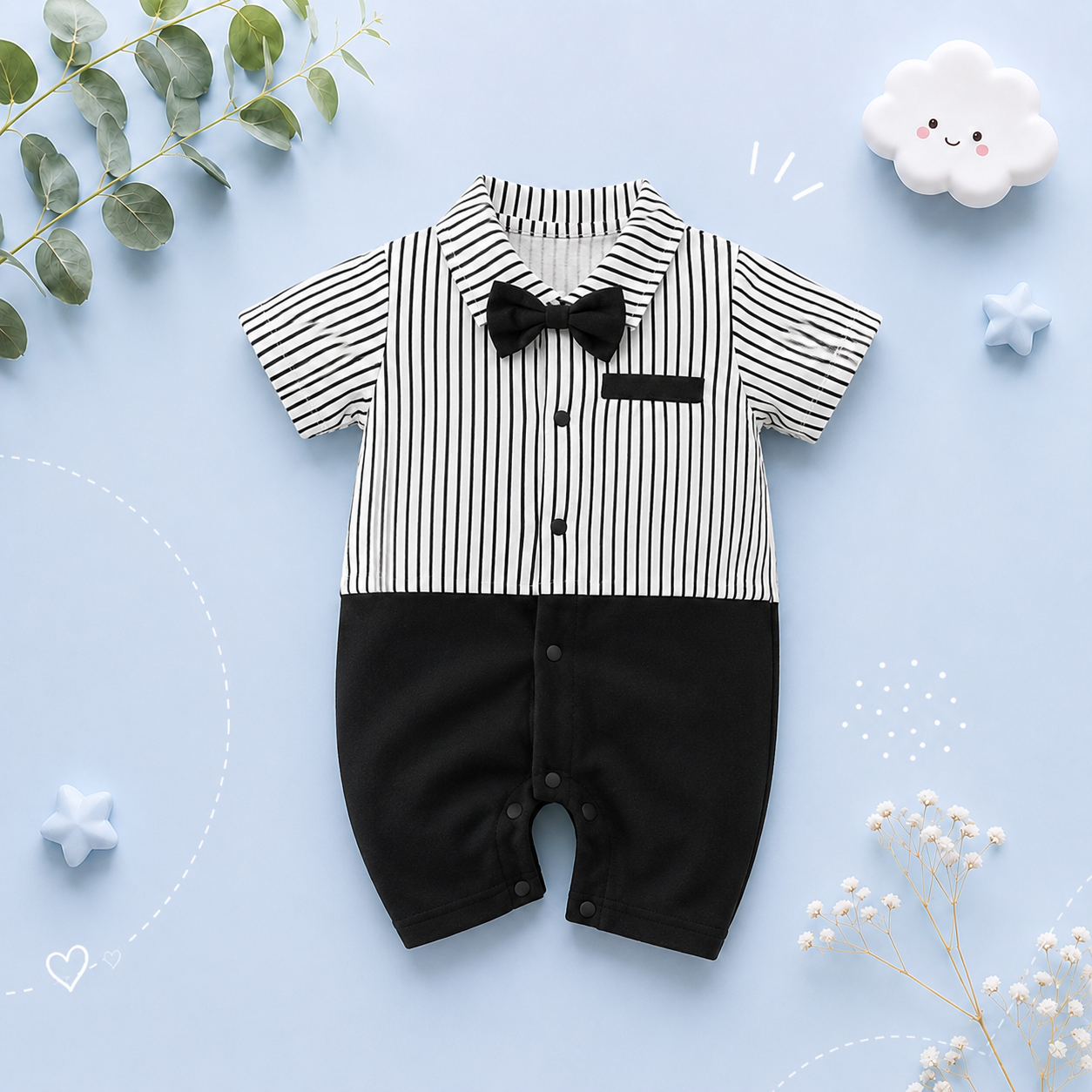 The Carter - Newborn Baby Gentleman Bodysuit – Cotton Short Sleeve Formal Summer Outfit