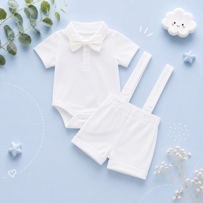 The Kris - Newborn Baby Boy Bowtie Romper & Suspender Pants 2PCS Summer Outfit