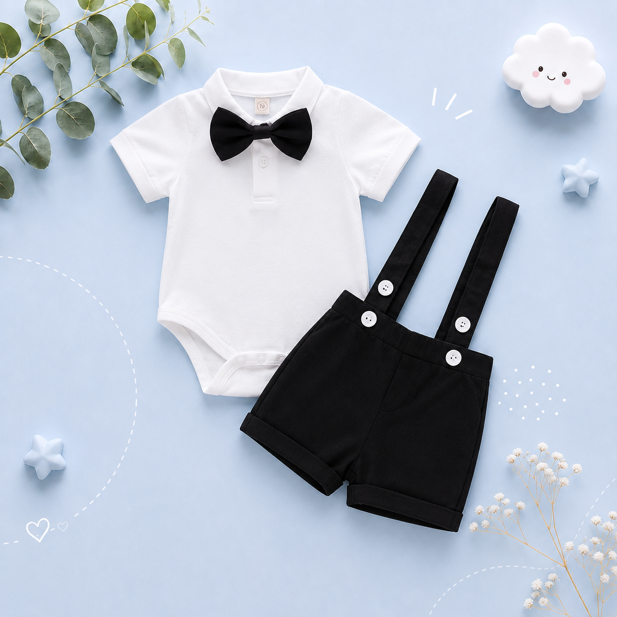 The Kris - Newborn Baby Boy Bowtie Romper & Suspender Pants 2PCS Summer Outfit
