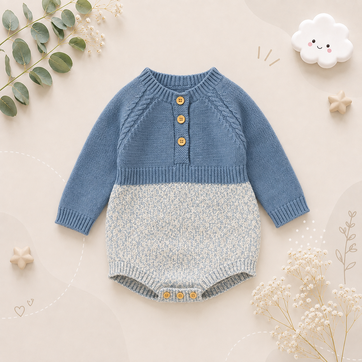 The Eddie - Unisex Baby Knit Long Sleeve Romper Spring Autumn Winter One Piece Outfit