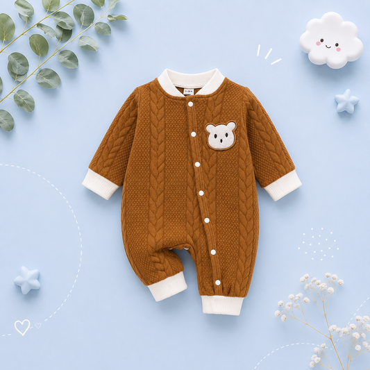 The Barry - Baby Boy Bear Print Long Sleeve Romper Autumn Warm One Piece Outfit