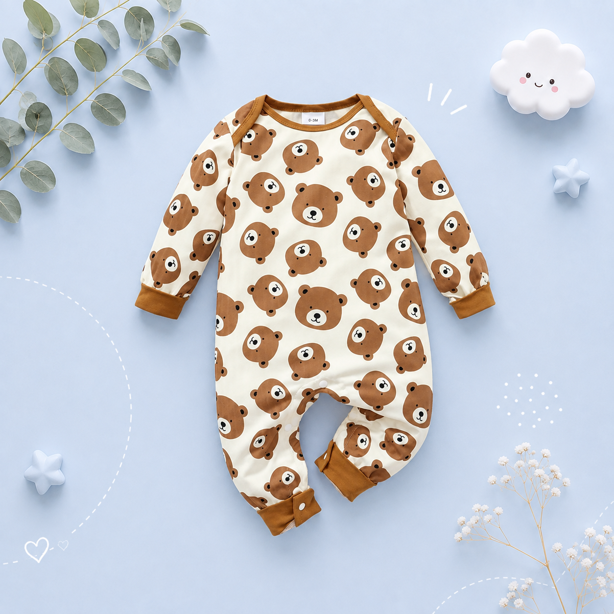 The Inigo - Baby Boy Bear Print Long Sleeve Romper Spring Autumn One Piece Outfit