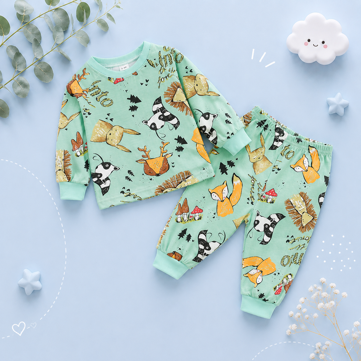 The Jazz - Unisex Baby 2PCS Cotton Long Sleeve Top & Pants Set Soft Pajamas