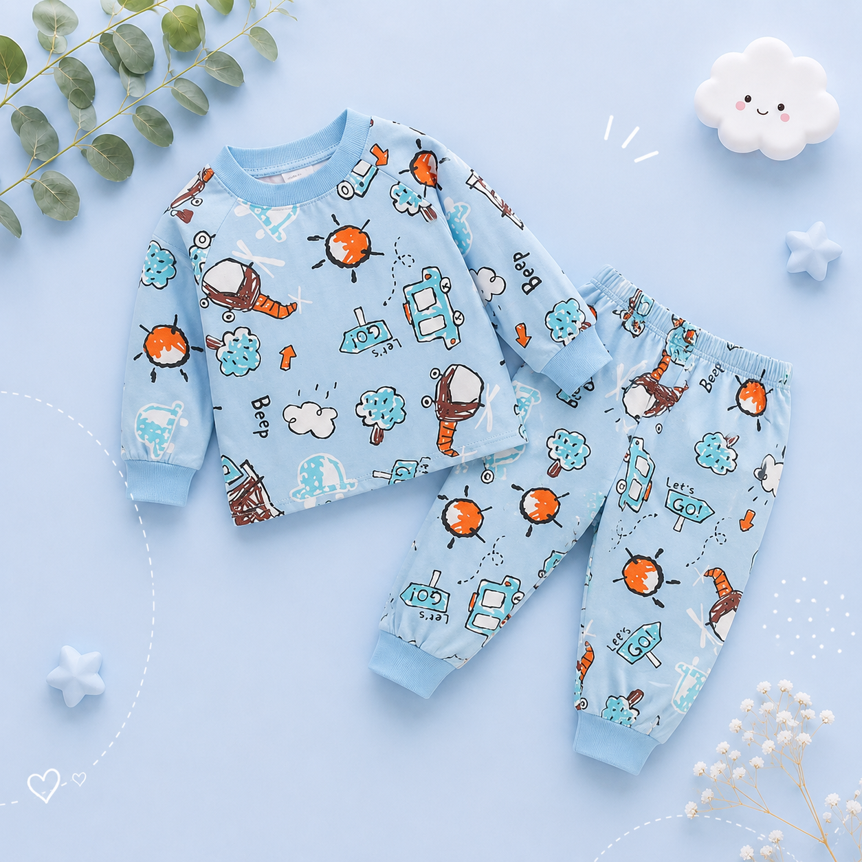 The Jazz - Unisex Baby 2PCS Cotton Long Sleeve Top & Pants Set Soft Pajamas