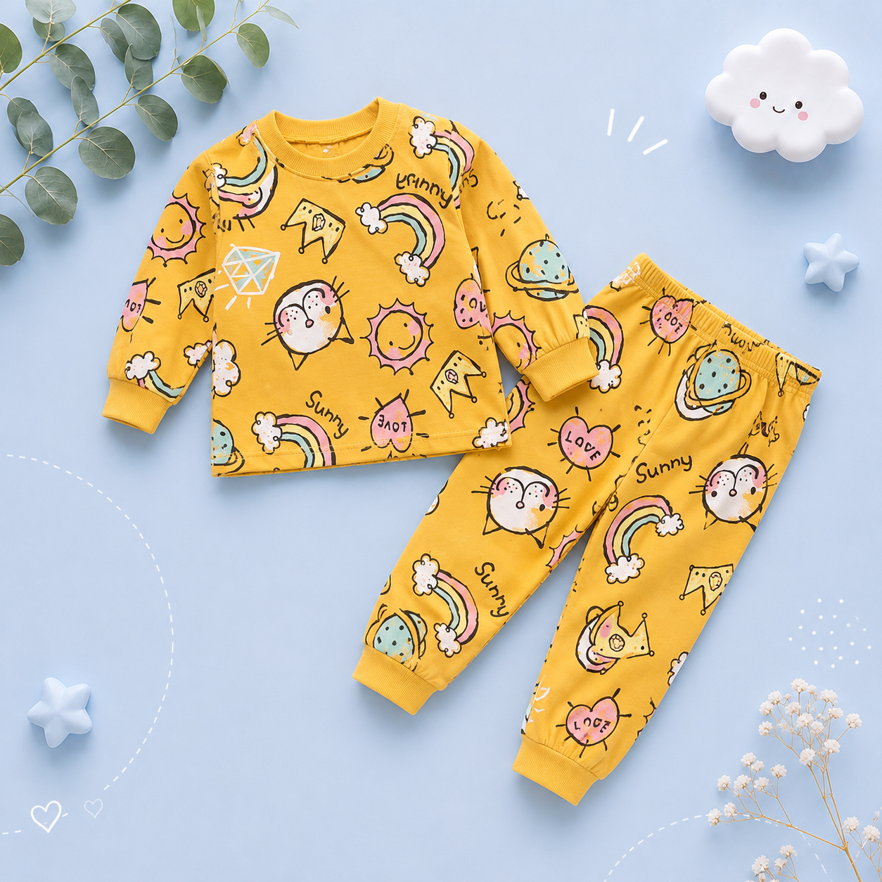 The Jazz - Unisex Baby 2PCS Cotton Long Sleeve Top & Pants Set Soft Pajamas