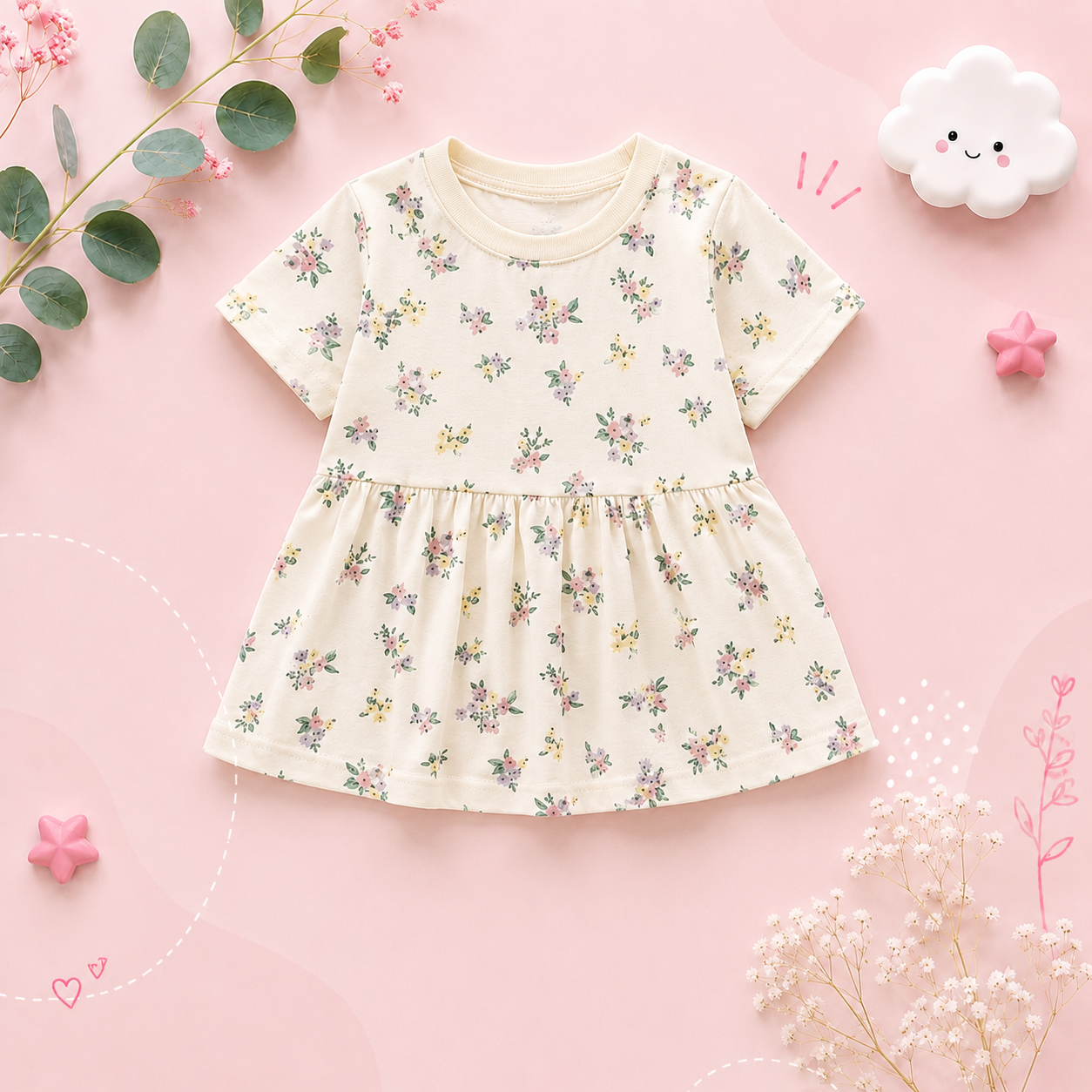 The Merry - Baby Girl Cotton Short Sleeve Dress Cute Summer Casual Outfit for Toddlers