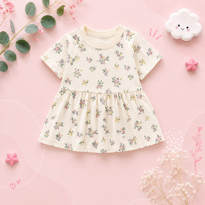 The Merry - Baby Girl Cotton Short Sleeve Dress Cute Summer Casual Outfit for Toddlers