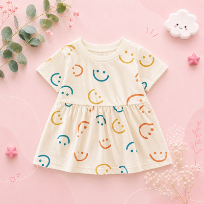 The Merry - Baby Girl Cotton Short Sleeve Dress Cute Summer Casual Outfit for Toddlers