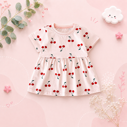 The Merry - Baby Girl Cotton Short Sleeve Dress Cute Summer Casual Outfit for Toddlers