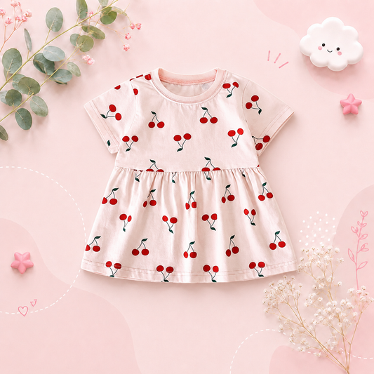 The Merry - Baby Girl Cotton Short Sleeve Dress Cute Summer Casual Outfit for Toddlers